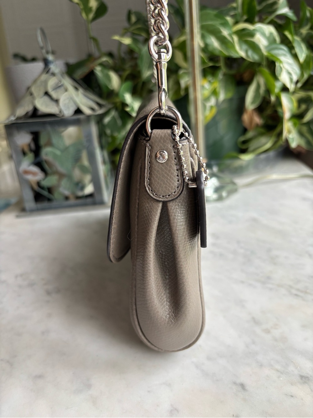 Coach Taupe Leather Clutch/Shoulder Bag with Turn-Lock Closure and Two Straps - Picture 6 of 12